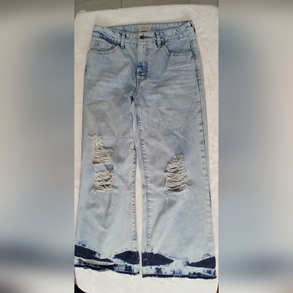 Litz by Uniq Rocker Distressed Wide Leg Boyfriend Jeans Size 27/5 Designed USA
